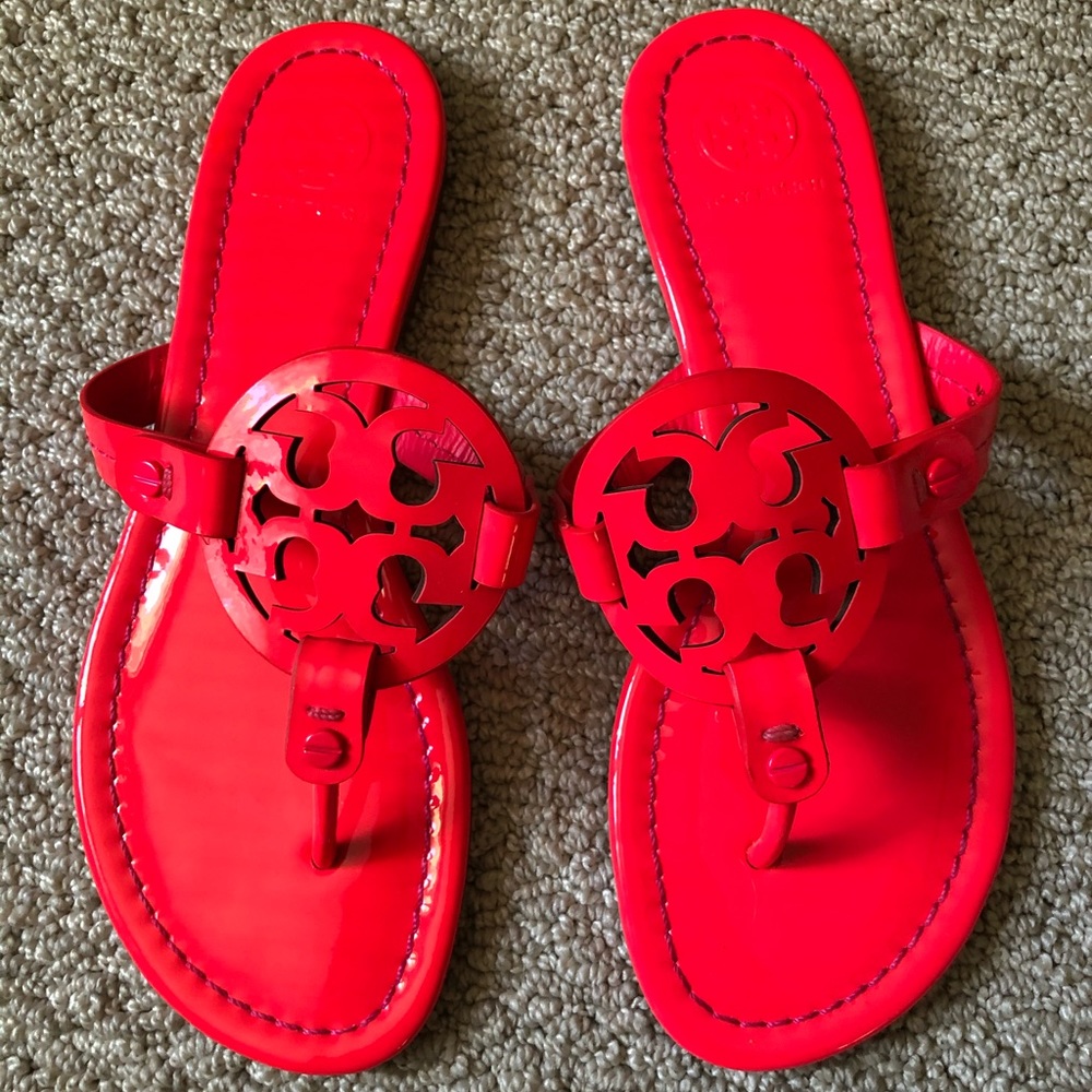 Rare! Tory Burch Miller Sandals. Size 6. Fluo Fuchsia.